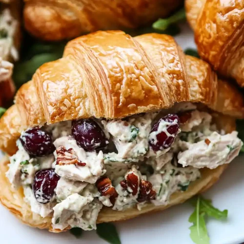 cranberry pecan turkey salad inside croissant