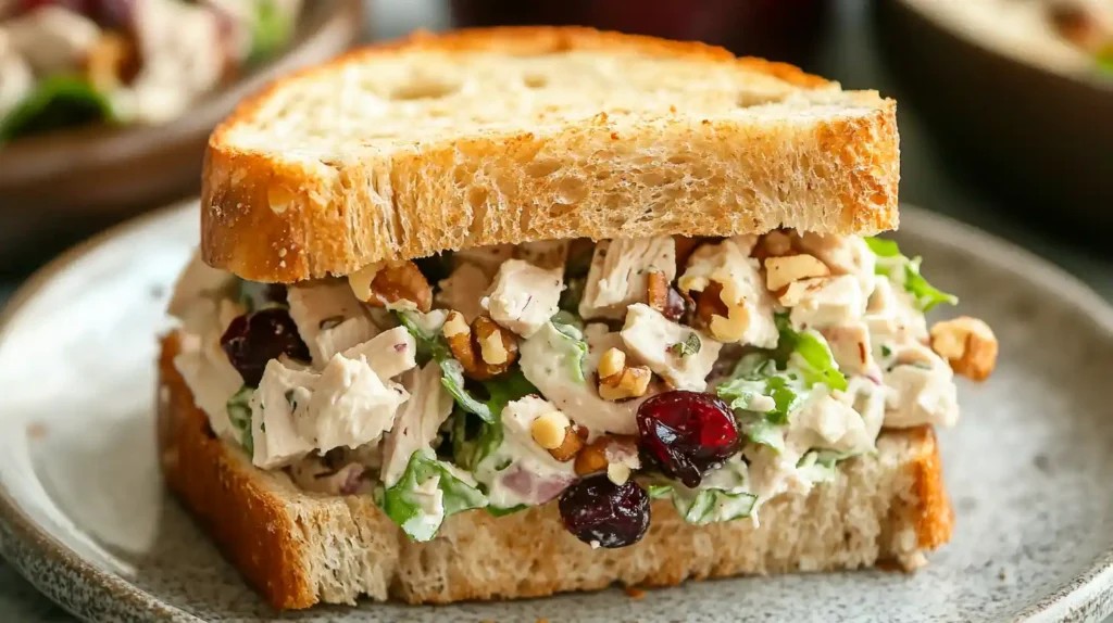 cranberry pecan turkey salad inside toast bread